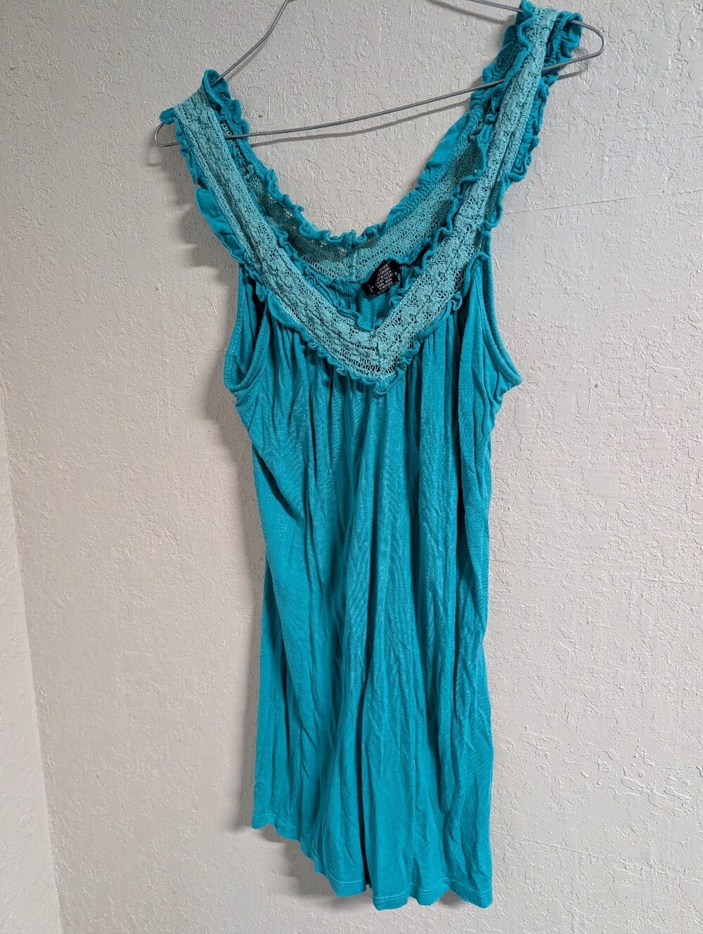 Y2K Vintage Camisole Tank Top L Blue Flowy V Neck Lace Fairy Whimay Festival